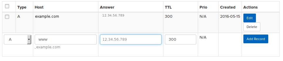 Image of Editing DNS type A field